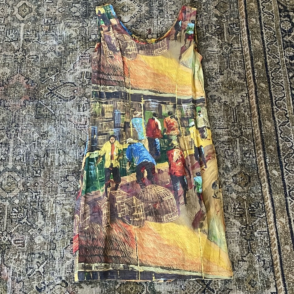 Jams World Dress Village Sundress Rayon Sheath Small Sleeveless Vintage